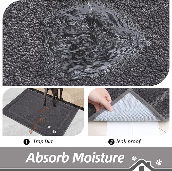 BEQHAUSE Dog Door Mat for Muddy Paws 24"x36" Dirt Trapper Absorbent Doormat Non - Image 3