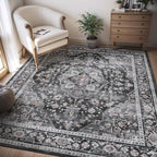 AMOAMI-Area Rug 6X9 Rugs for Living Room-Vintage Sof Dark Grey & Black Rugs for - Image 7