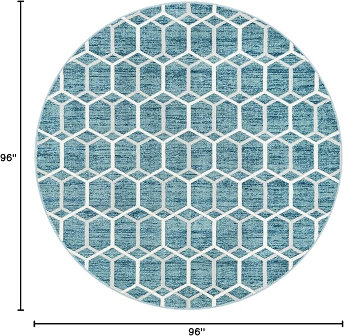 Rugs.com Lattice Trellis Collection Rug – 8 Ft Round Blue Low-Pile Rug Perfect - Image 2