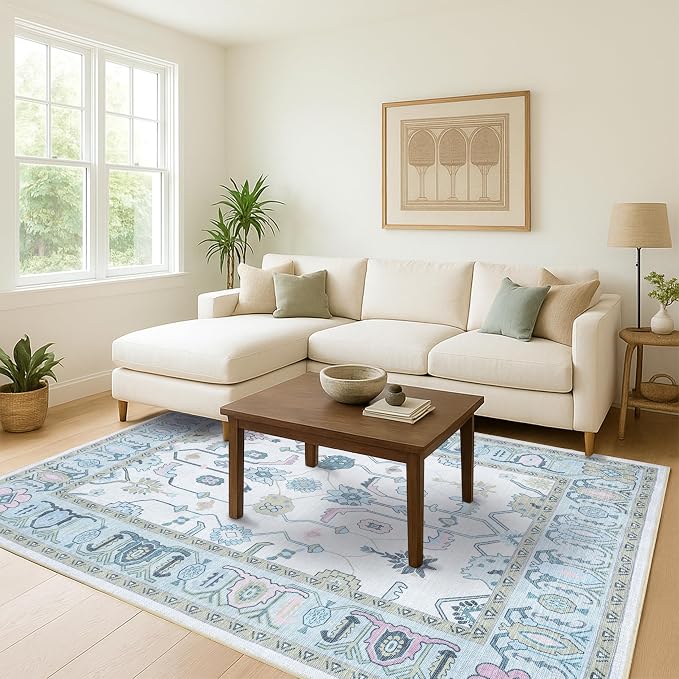 Fame Living Cream Green Oushak Runner Rug, Modern Runners, Small Rugs, Short - Image 9