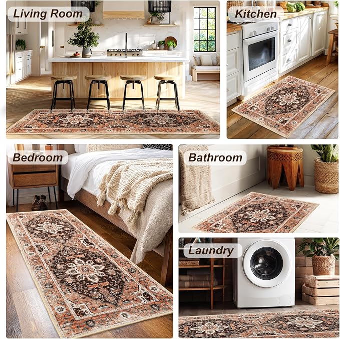 XWZO Entryway Area Rug 2x3ft — Soft Vintage Low Pile Non-Slip Backing Door Mat - Image 3