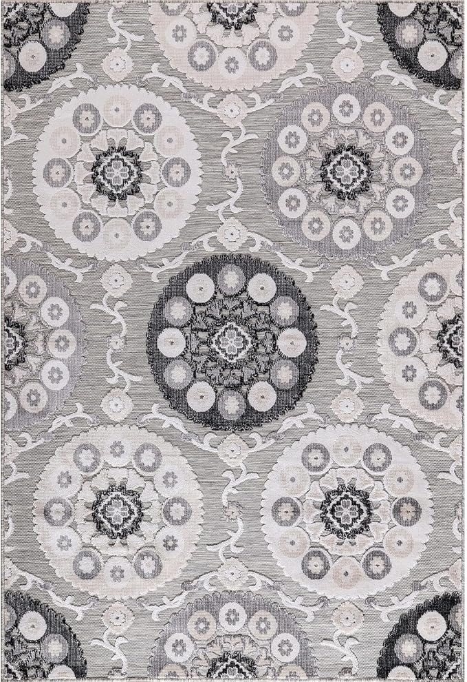 CAMILSON Indoor Outdoor Rug 10x14 Bohemian Medallion Floral Area Rugs - Image 2