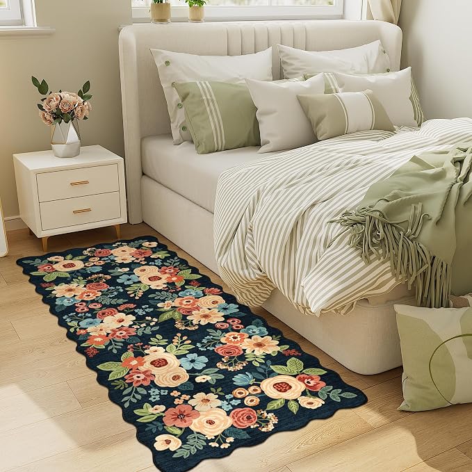 DUKINO 2x5 Washable Runner Rugs, Non Slip Floral Print Entryway Rug - Image 4