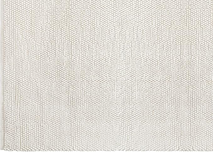 Handwoven Wool Cotton Blend Area Rug 8x10', Textured Popcorn Braided Ivory Rug - Image 8