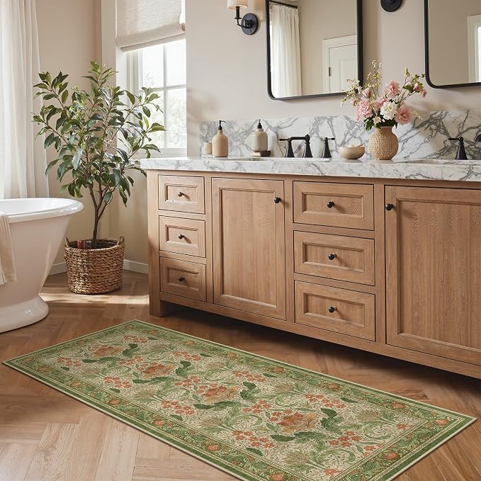 Bavni 2'6''x6 Runner Rug, Microfiber Washable Non-Slip Vintage Floral Rugs - Image 4