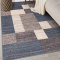 Rugshop Contemporary Blue Geometric Boxes Non-Slip Area Rug Non-Shedding by Rugshop