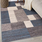Rugshop Contemporary Blue Geometric Boxes Non-Slip Area Rug Non-Shedding by Rugshop