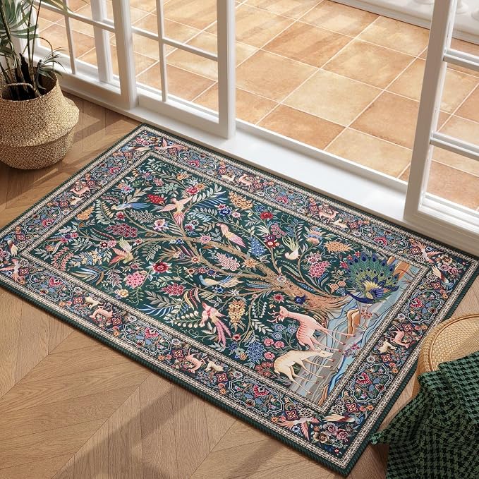 Rugcomf Indoor Door Mat 2x3 Rug Vibrant Tree of Life-Patterned Vintage Machine by Rugcomf