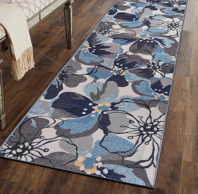Rugshop Gray Large Floral Non-Slip Runner Rug Fade Resistant by Rugshop