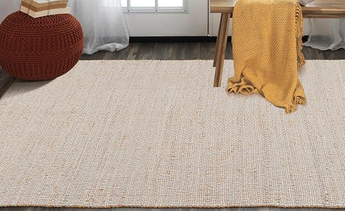 Hand Woven Jute Cotton Area Rug 5'x8' ft Rectangle Natural Farmhouse Rug - Image 8