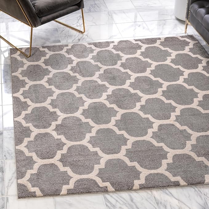 Rugs.com Lattice Collection Rug – 8 Ft Square Dark Gray Medium-Pile Rug Perfect by Rugscom