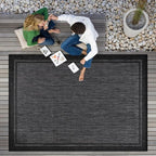CAMILSON Indoor Outdoor Rug, 8x10 Bordered Dark Gray Black Modern Area Rugs - Image 10
