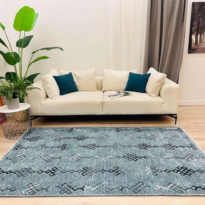 Alfa Rich 4x6 Bluish Gray Washable Area Rugs - Image 3