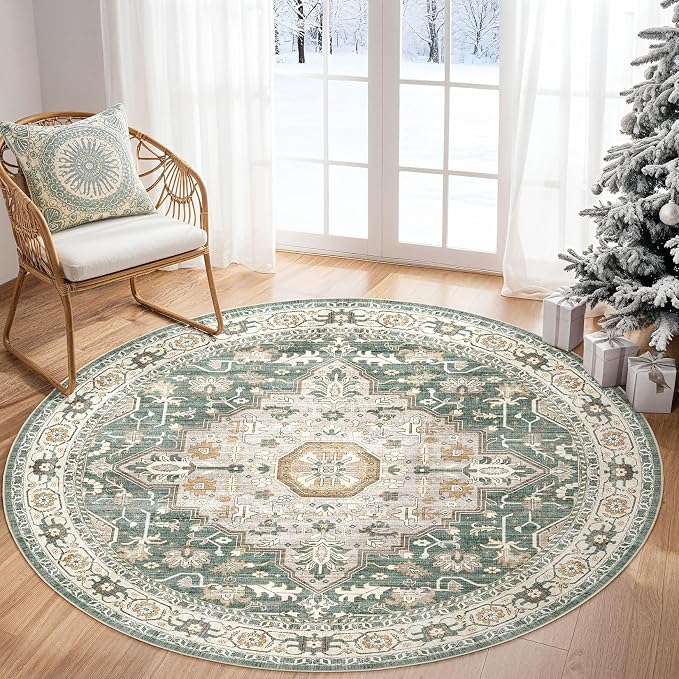 Round Rug Living Room Rugs: 6x6 Washable Boho Neutral Large Circle Soft Indoor - Image 7