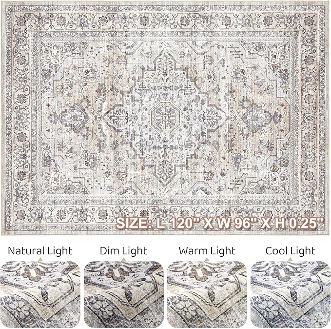 8x10 Area Rugs Living Room: Washable Boho Large Neutral Vintage Soft Rugs Stain - Image 9