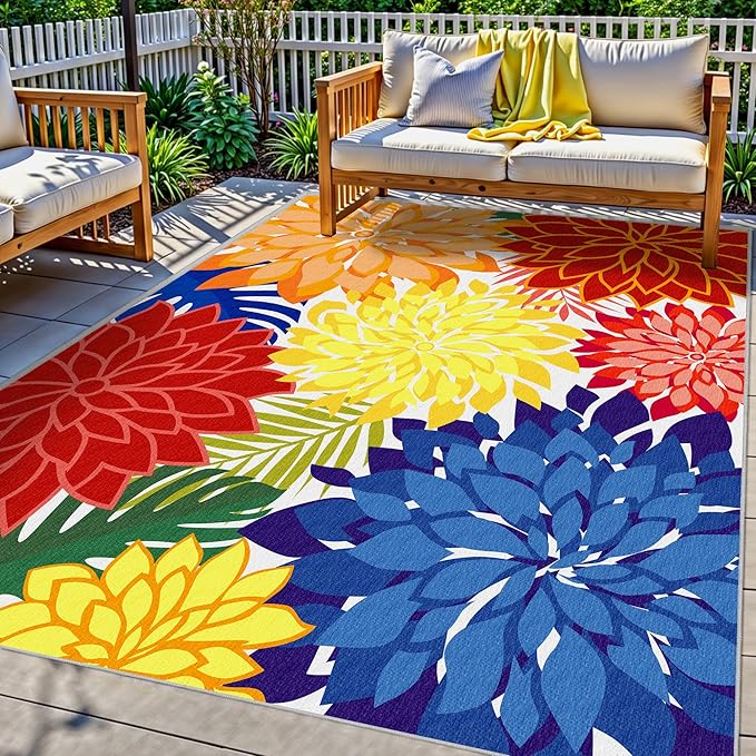 Colorful 3x5 Washable Rug for Living Room Tropical Botanical Modern Floral by ArenaRug