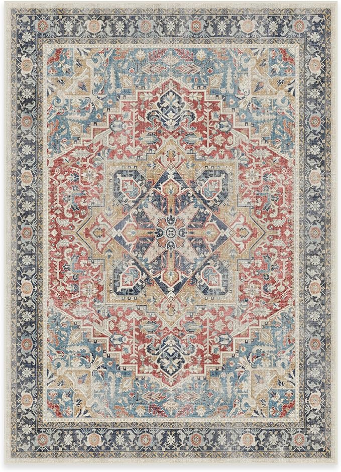 RUGGABLE Washable Vintage Area Rug – Kamran Cayenne Red 5x7, Stain-Resistant - Image 3