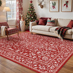 Christmas Area Rug 5x7 Red Washable Living Room Carpet Retro Distressed Floral by PureCozy