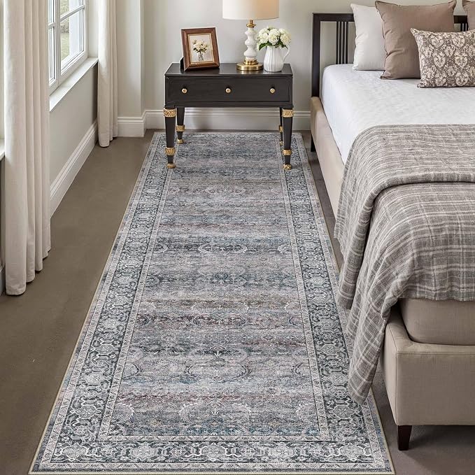 HUGEAR 2x8 Runner Rug Non Slip Washable Area Rug Purple Vintage Neutral - Image 2