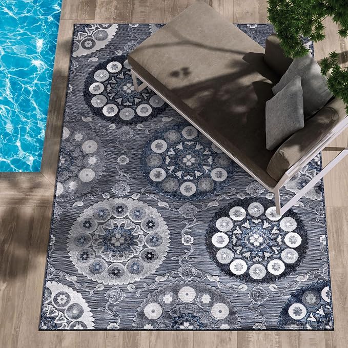 CAMILSON Indoor Outdoor Rug 6x9 Bohemian Medallion Floral Area Rugs - Image 3