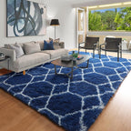 ONASAR Large 8x10 Area Rugs for Living Room, Fluffy Geometric Navy and White - Image 6