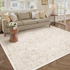 Beige Area Rug 5x8 Machine Washable Vintage Living Room Distressed Non Slip by PureCozy