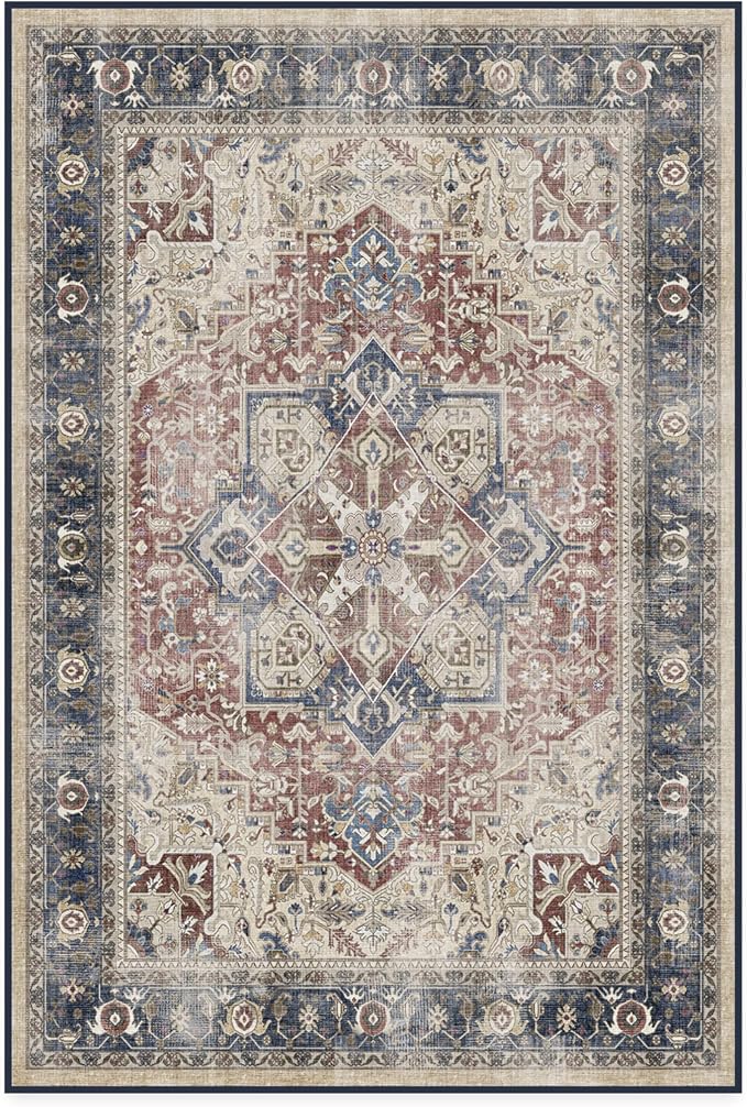 RUGGABLE Washable Area Rug – Kamran Royal Blue 4x6, Stain-Resistant, Non-Slip – by RUGGABLE