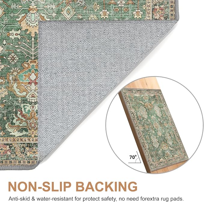 Bavni Washable Area Rugs 8x10 Green Boho Rug Tumble Vintage Large Carpet - Image 8