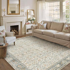 Beige Area Rug 8x10 Living Room Machine Washable Vintage Carpet Non Slip Indoor - Image 4