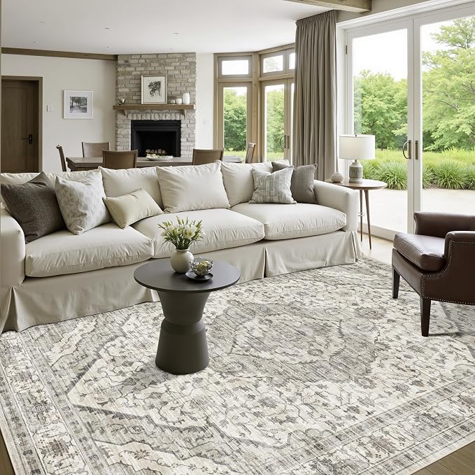 Deerly Washable Area Rugs 5x7 Cream Rug by Deerly