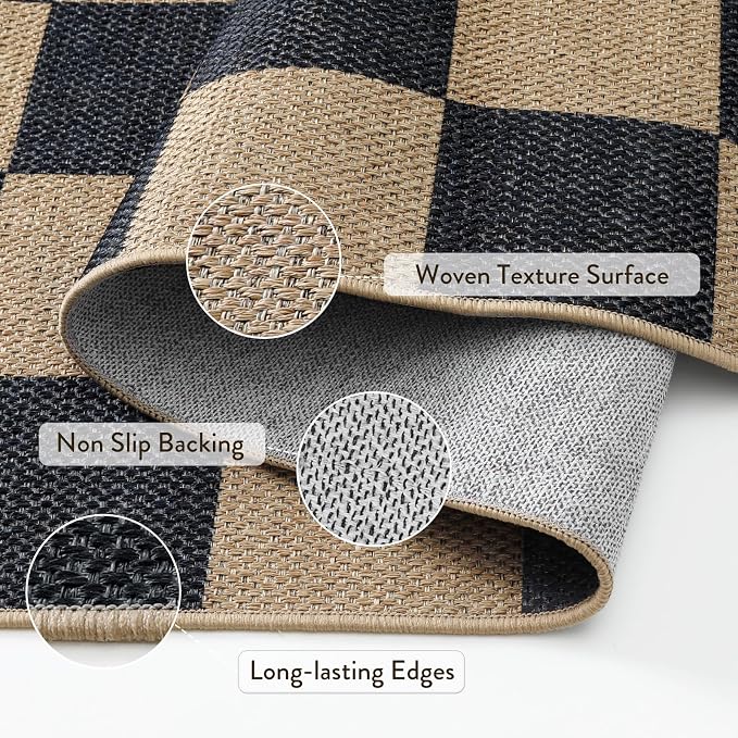 Lahome Checkered Easy Jute 2x3 Rug, Small Entryway Rug Non Slip Kitchen Front - Image 5