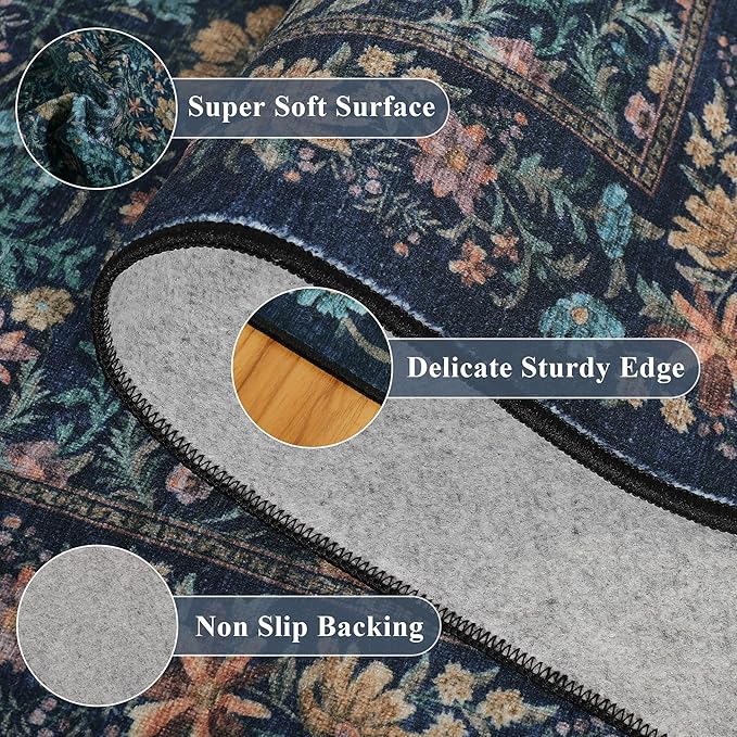 DUKINO 2x6 Runner Rug for Hallway, Washable Vintage Floral Kitchen Rug - Image 4