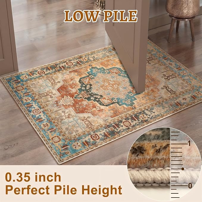 Tangsoo 4x6 Washable Rug Vintage Non Slip Indoor, Distressed Carpet - Image 5