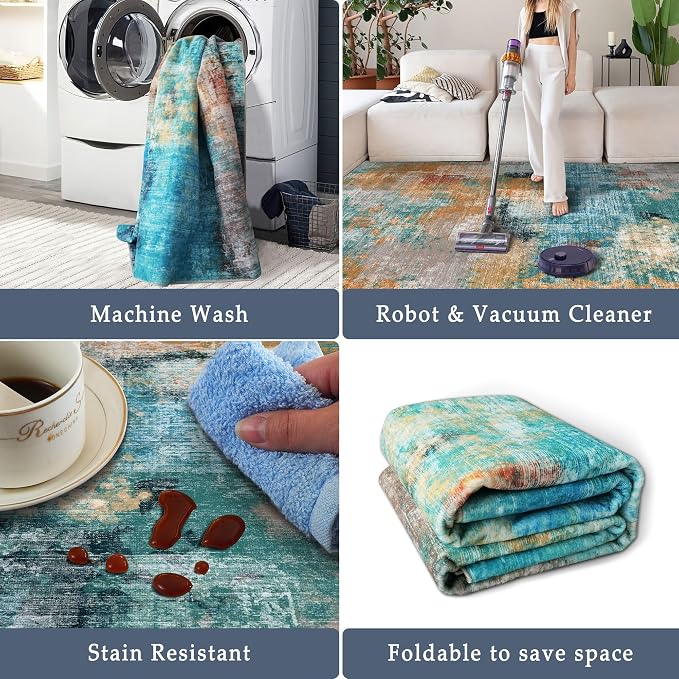 vivorug Washable Rug, Ultra Soft Area Rug 4x6, Non Slip Abstract Small Rug - Image 5