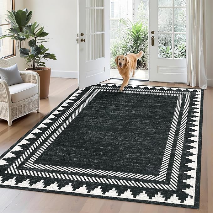 Modern Low Pile Non Slip 5x7 Machine Washable Living Room Area Rug Foldable - Image 8