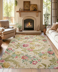 Chic Vintage Rose Rug for Living Room 5x7, Low Pile Non-Slip Backing, Machine by Gearsly