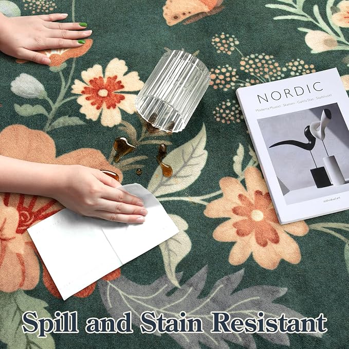 Lahome Floral Machine Washable Rug, 3x5 Rug Non Slip Soft Bedroom Rugs - Image 6