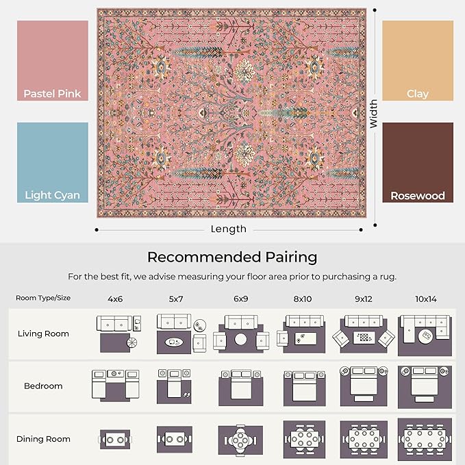 Kokia Boho Vintage Floral Area Rugs, Washable Oriental Botanical Rugs - Image 2