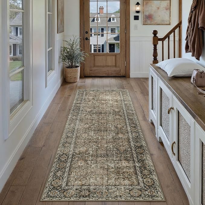 Brown Runner Rug 2x5 Vintage Area Carpet Hallway Indoor Kitchen Washable Living by PureCozy
