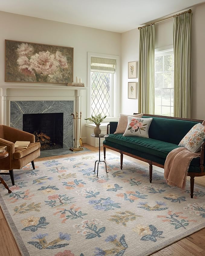 Loloi Rifle Paper Co. Rosa Collection RSA-03 Cream 2'-6" x 9'-6" Runner Rug by Loloi