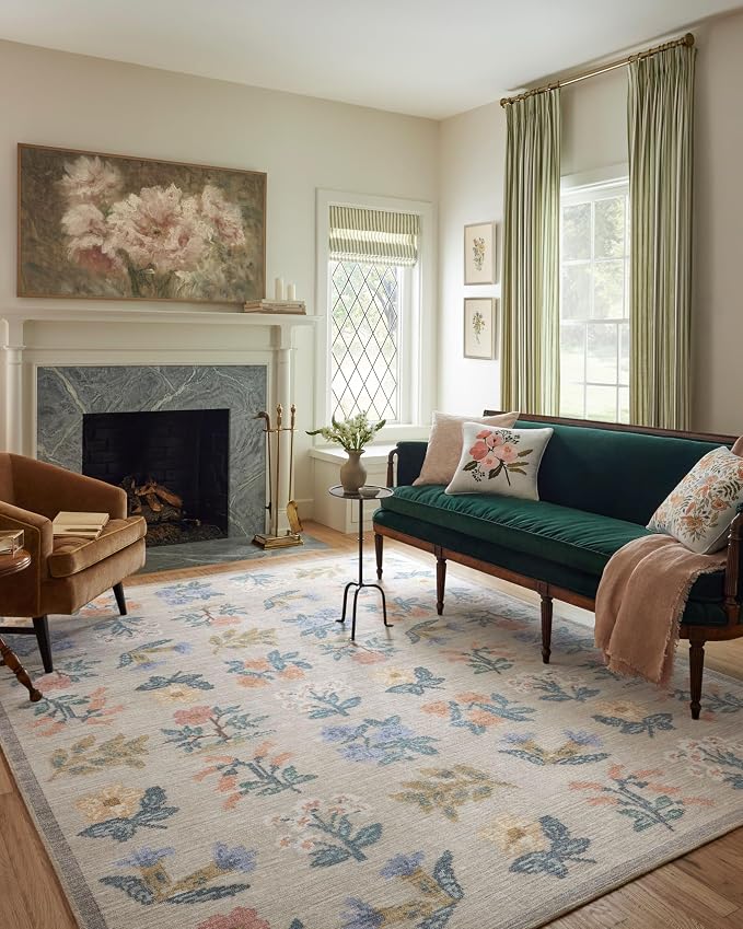 Loloi Rifle Paper Co. Rosa Collection RSA-03 Cream 2'-6" x 7'-6" Runner Rug by Loloi