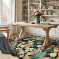 Washable Floral Area Rug 3x5 Black Office Carpet Scalloped Flower Non Slip Soft by PureCozy