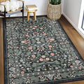 3x5 Washable Area Rug Floral Dark Green Entryway Small Rug Vintage Forest Low by NEIGELUO