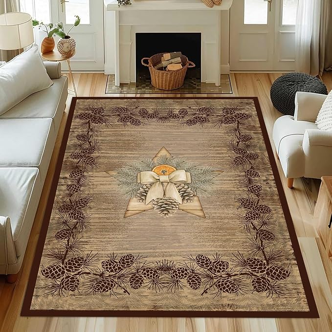 Vintage Pine Cone Area Rug 3x5ft Rustic Lodge Wooded Pine Cone Area Rug Wood - Image 2