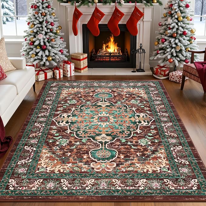 U'Artlines Boho Vintage Area Rug 4x6 ft Machine Washable Low Pile Soft Floor by UArtlines