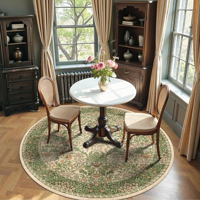 4ft Round Area Rugs for Living Room, Washable Floral Circle Rug Non Slip Low - Image 5