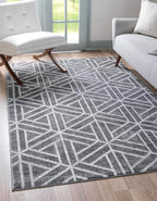 Rugs.com Lattice Trellis Collection Rug – 7' x 10' Gray Low-Pile Rug Perfect by Rugscom