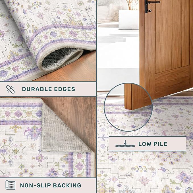 6x9 Lavender Rug for Bedroom, Kids Playroom, Non Slip Large Washable Living - Image 5