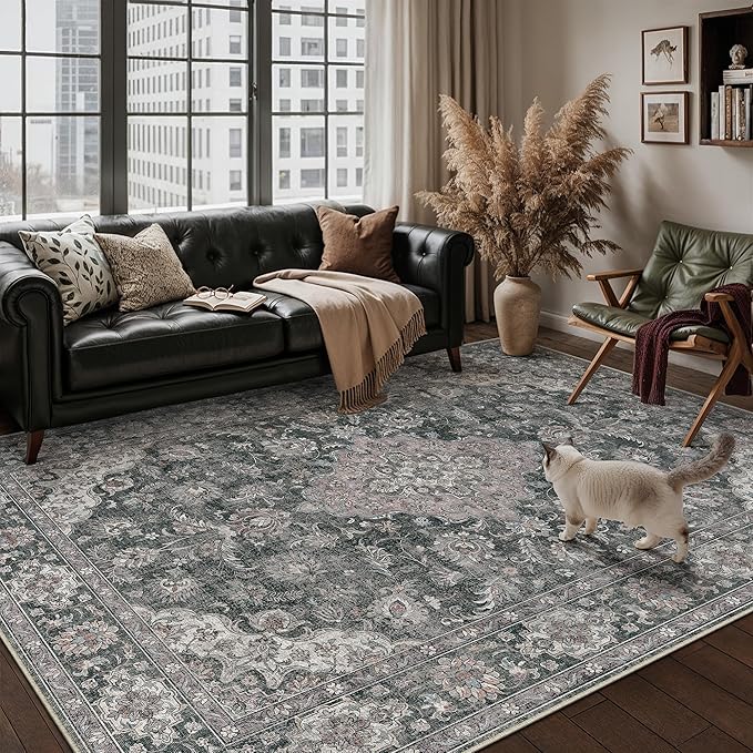 HUGEAR Retro Black Area Rug 6x9 Machine Washable Living Room Rugs Distressed - Image 3