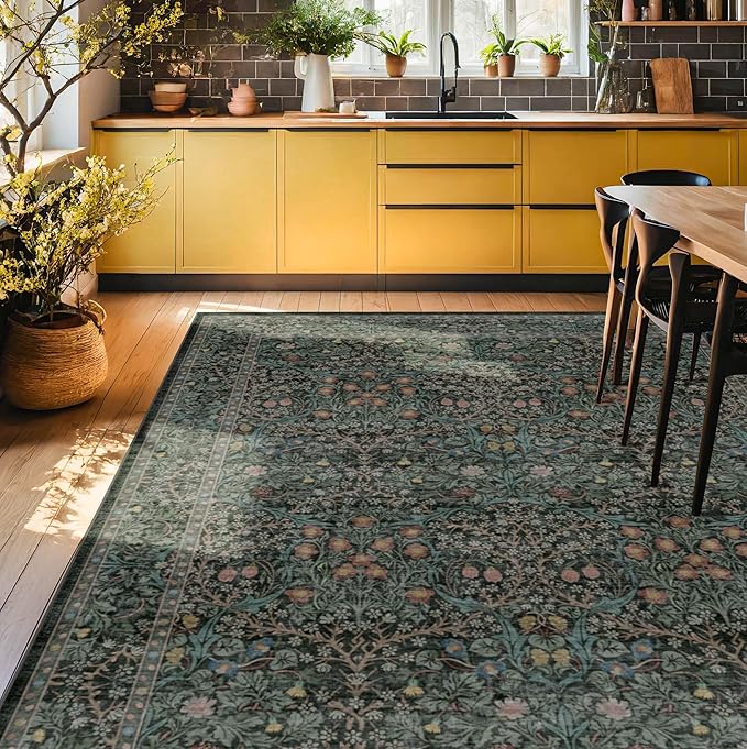 Washable Dark Green Rug for Living Room - Image 3
